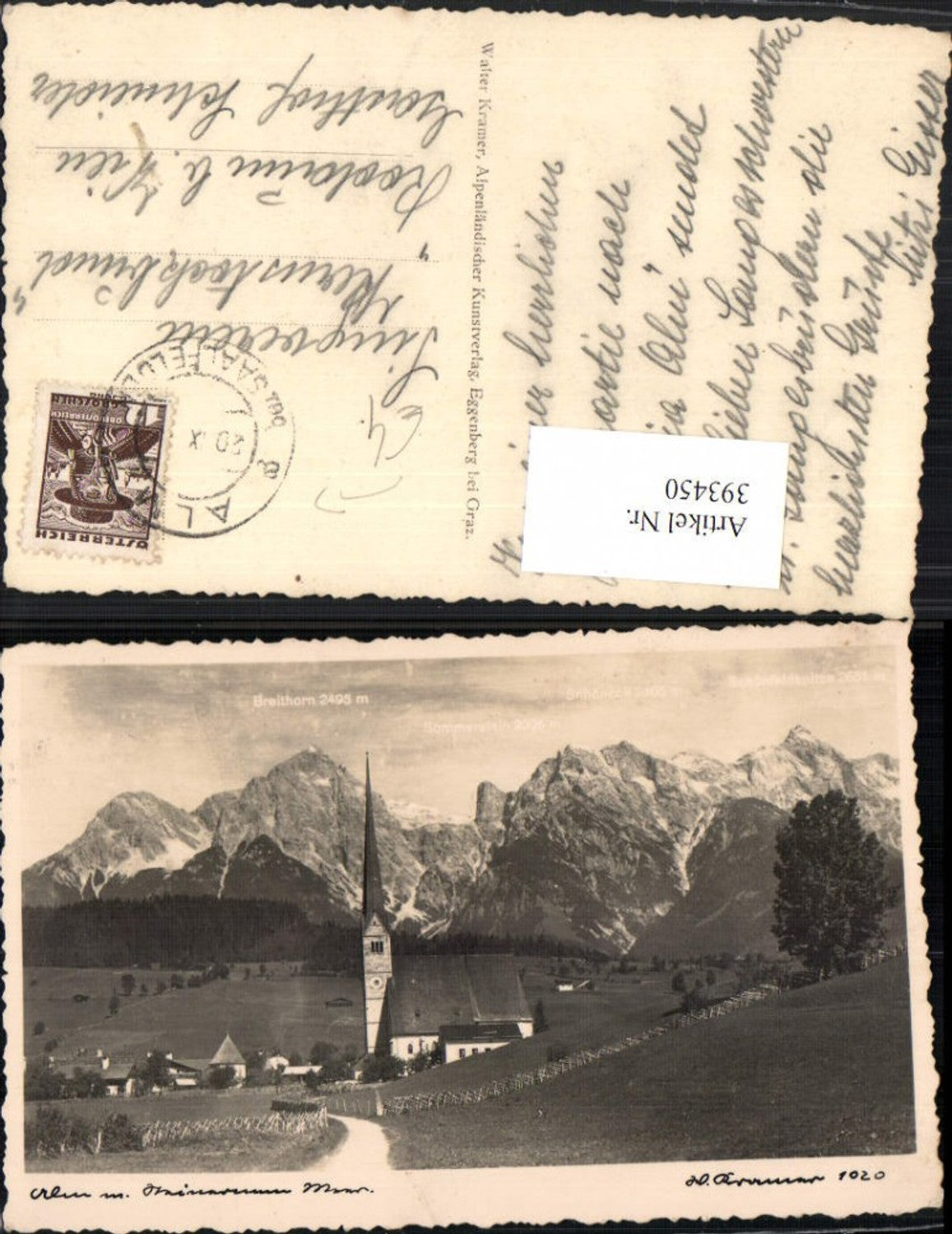 393450,Alm b. Saalfelden Kirche m. Steinernen Meer Bergkulisse