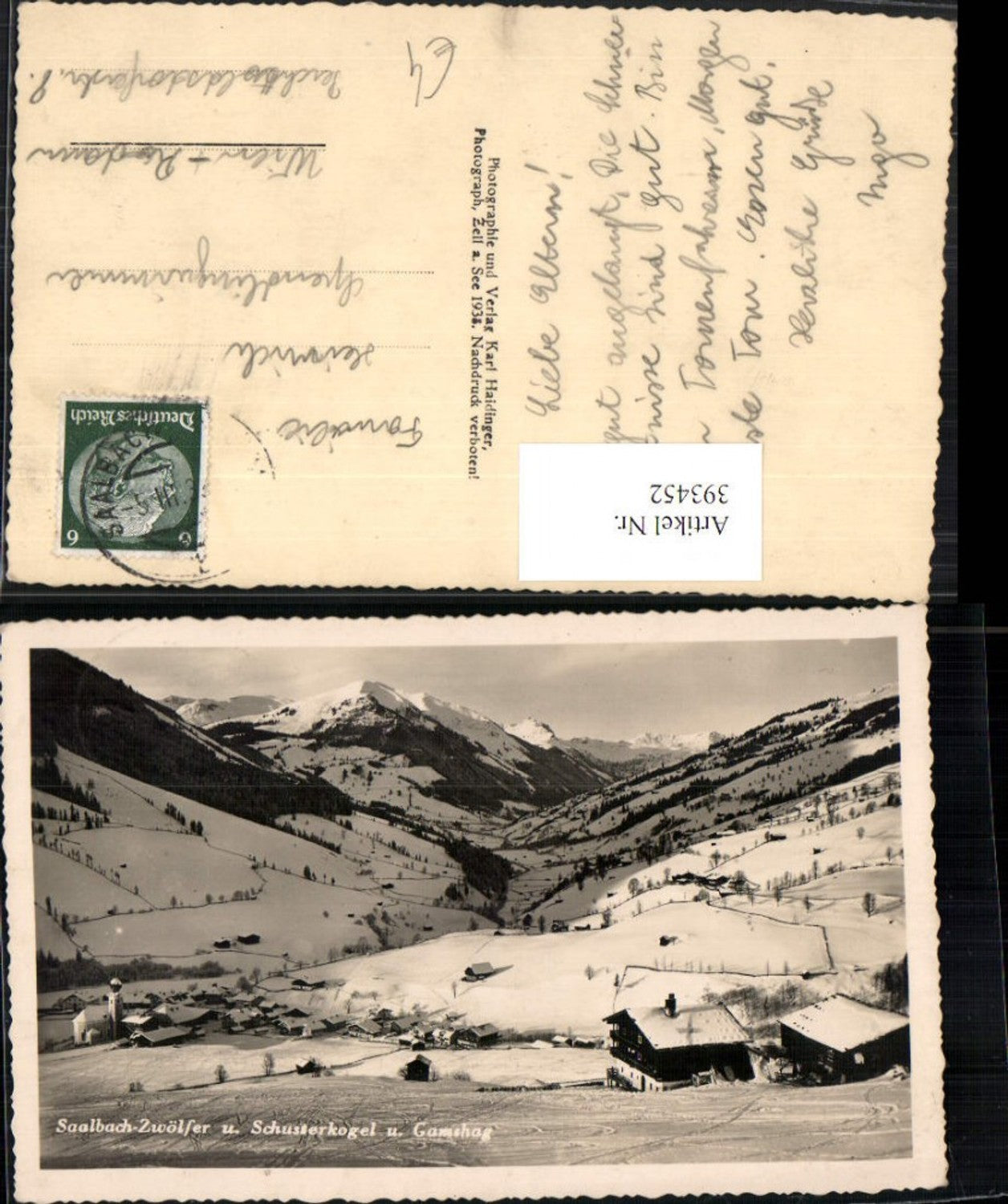 393452,Saalbach Totale m. Zwöfler u. Schusterkogel Bergkulisse Winterbild