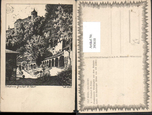 393610,Künstler AK Ulf Seidl Salzburg Friedhof St. Peter m. Festung