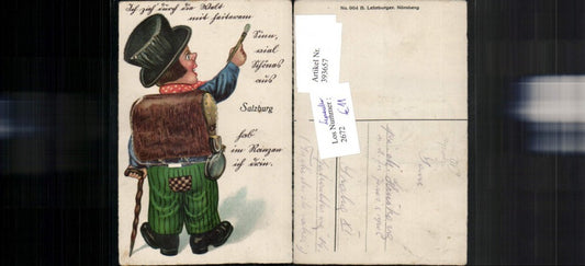393657,Leporello Salzburg 10 Ansichten Kind m. Zylinder Hut Pinsel Rucksack Stock