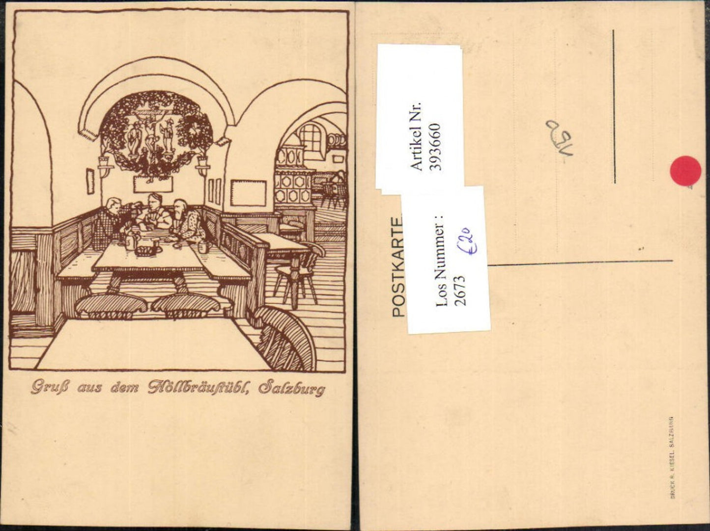 393660,Künstler AK Salzburg Gruß aus dem Höllbräustübl Innenansicht