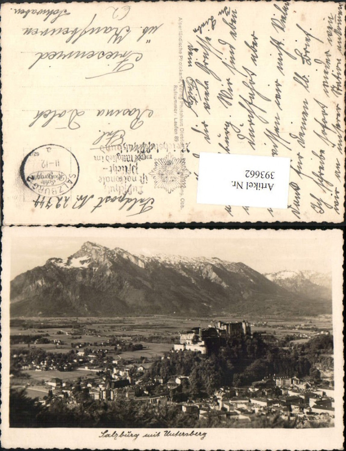 393662,Salzburg Totale m. Festung geg. Untersberg Bergkulisse