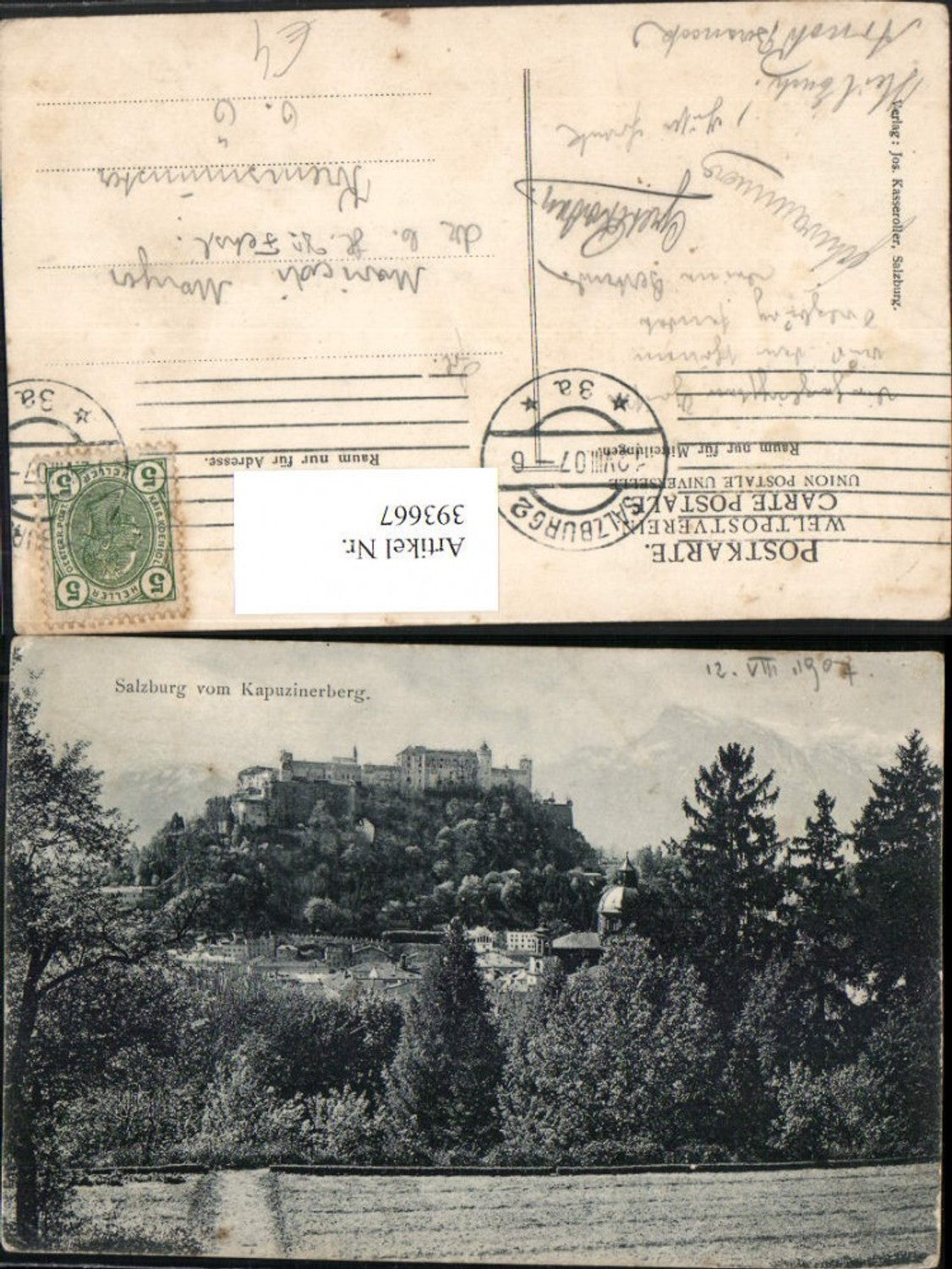 393667,Salzburg Teilansicht m. Festung vom Kapuzinerberg
