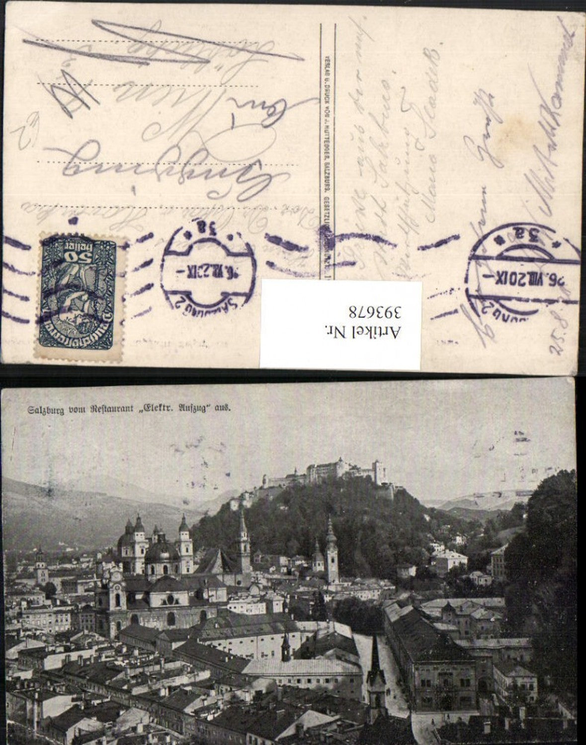 393678,Salzburg Totale m. Festung vom Restaurant Elektrischer Aufzug