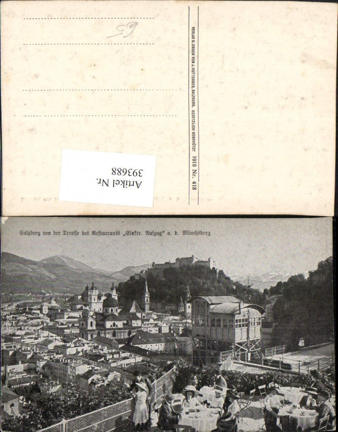 393688,Salzburg Totale von d. Terrasse des Restaurants Elektrischer Aufzug