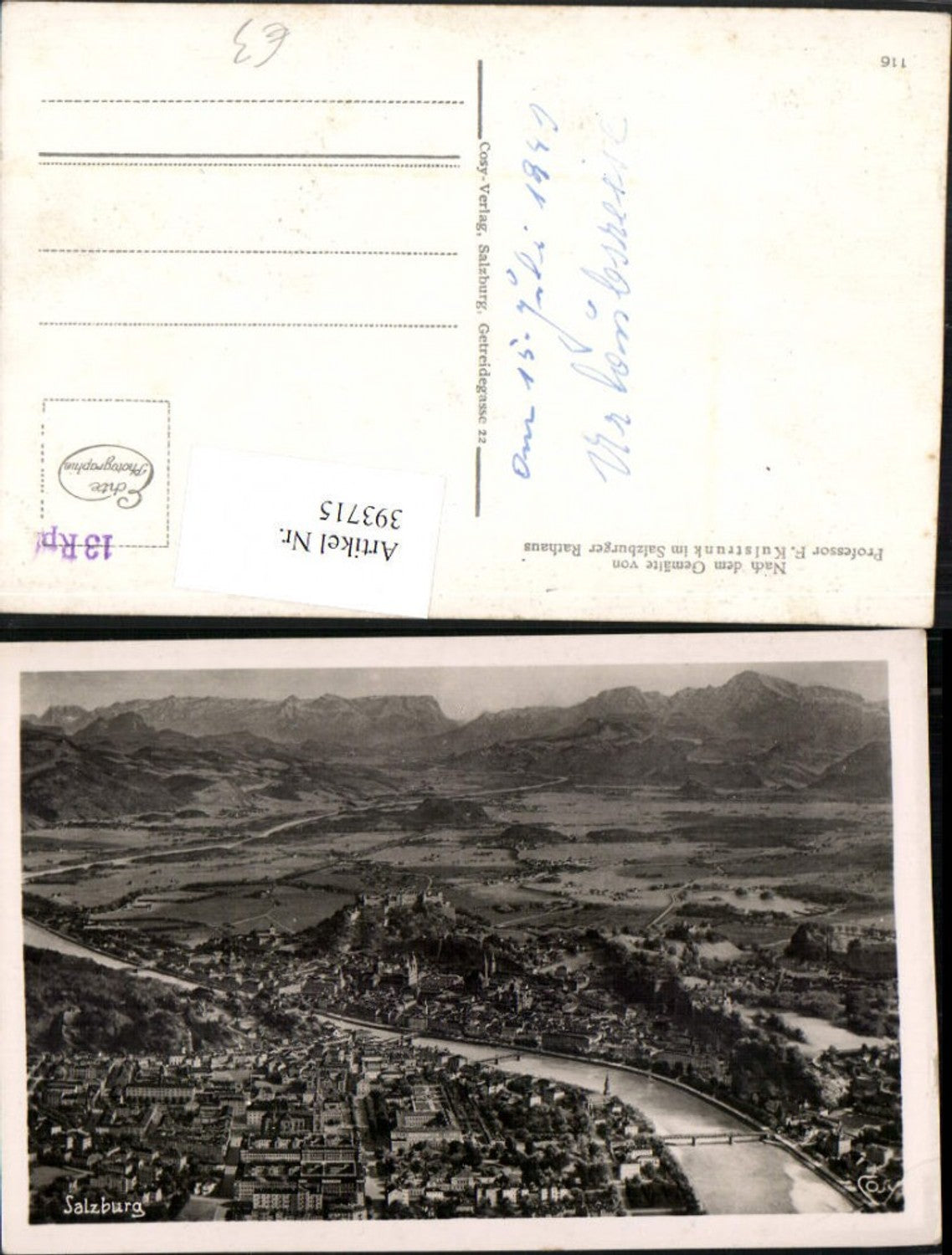 393715,Künstler AK F. Ulstrunk Salzburg Totale Bergkulisse pub Cosy