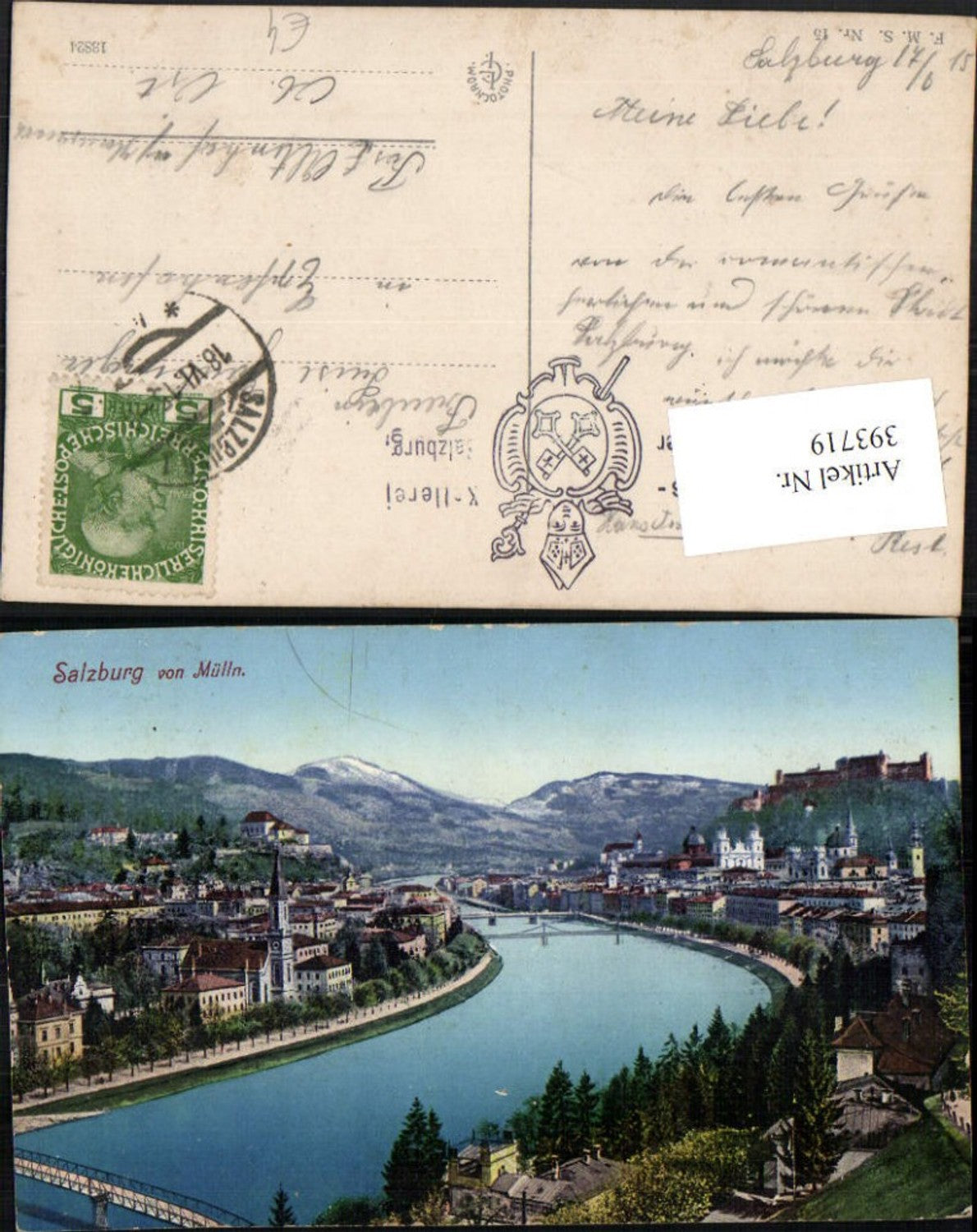 393719,Salzburg Totale m. Festung von Mülln Bergkulisse