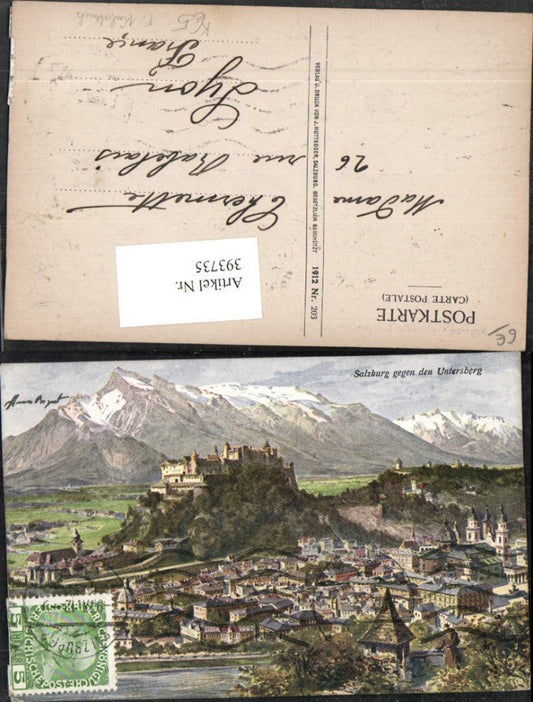 393735,Künstler AK F. Kulstrunk Salzburg Totale geg. Untersberg Bergkulisse