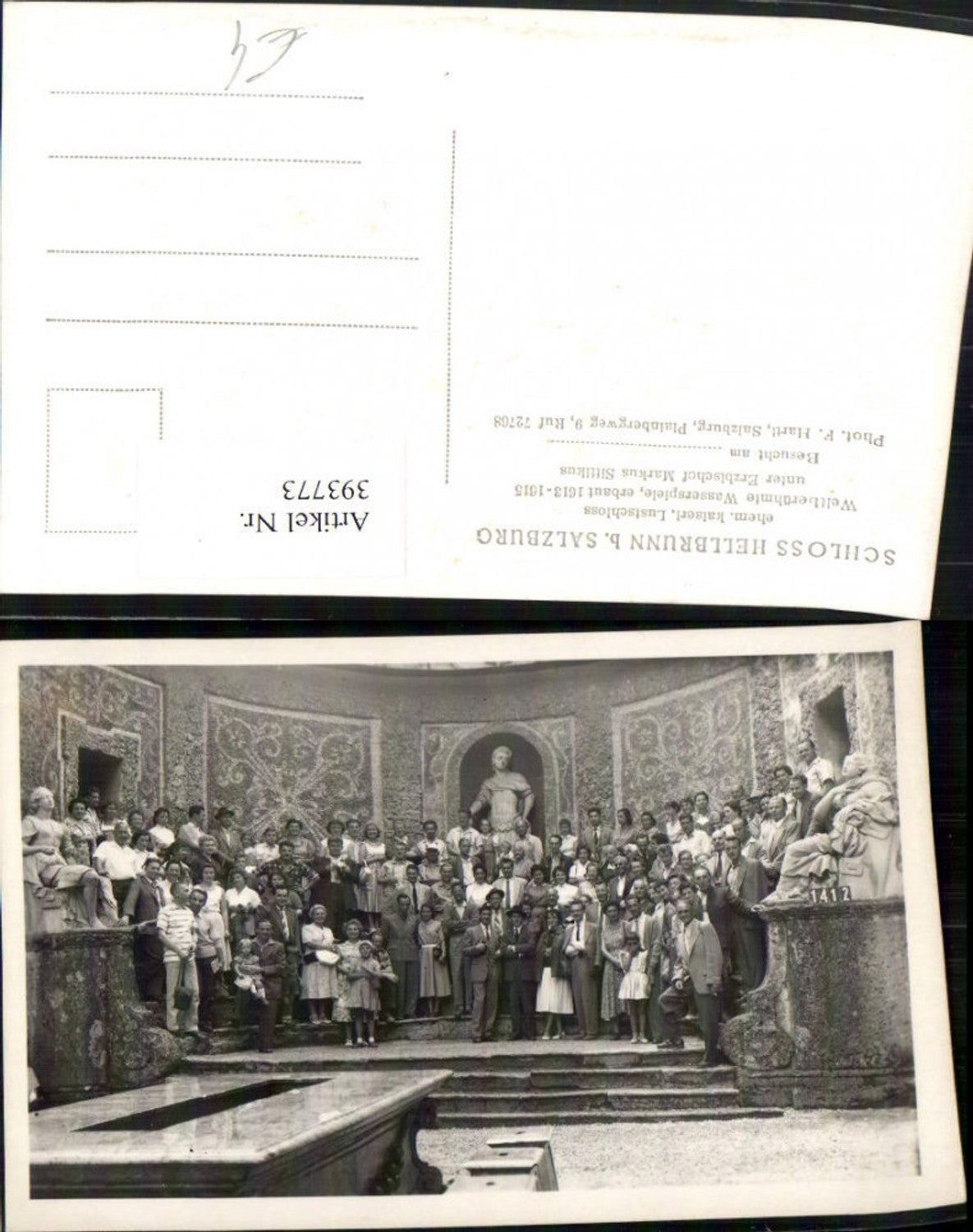 393773,Foto AK Salzburg Schloss Hellbrunn Wasserspiele Gruppenbild