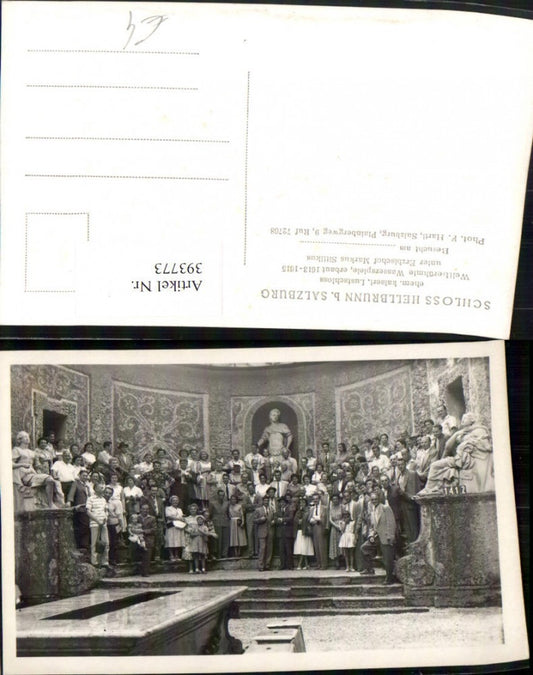 393773,Foto AK Salzburg Schloss Hellbrunn Wasserspiele Gruppenbild