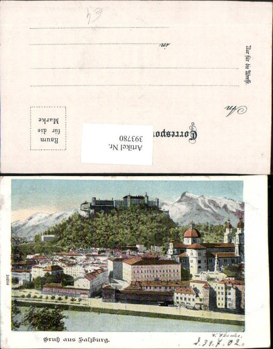393780,Gruß aus Salzburg Teilansicht m. Festung Bergkulisse