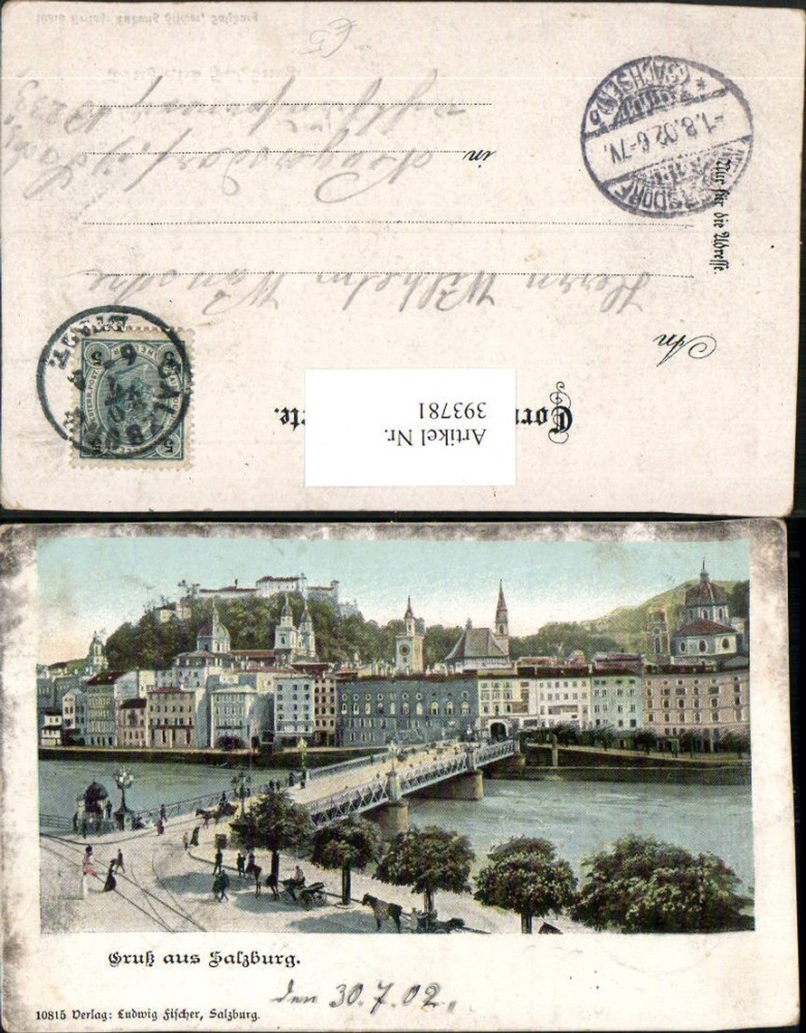 393781,Gruß aus Salzburg Teilansicht Brücke m. Festung