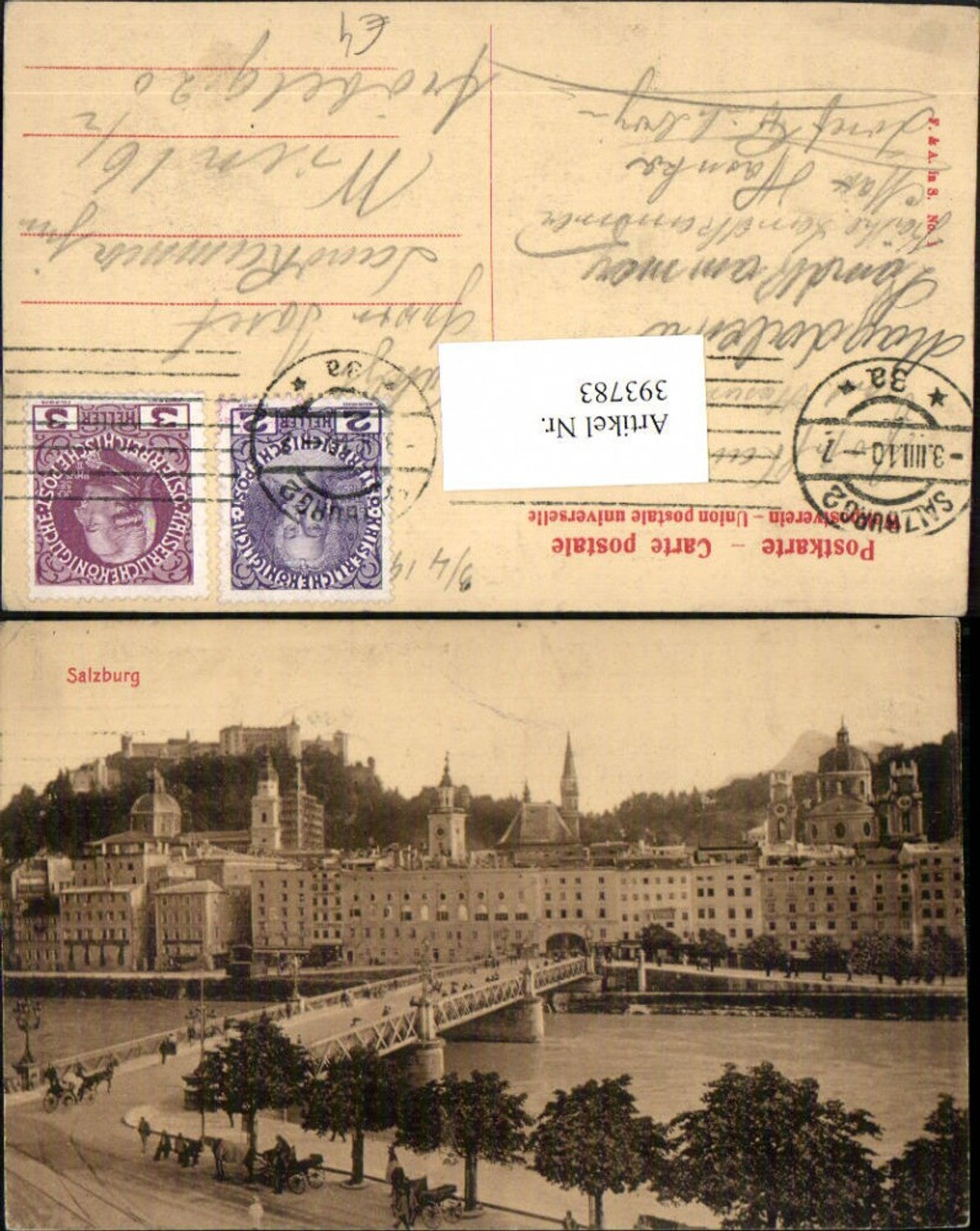 393783,Salzburg Teilansicht Brücke m. Festung