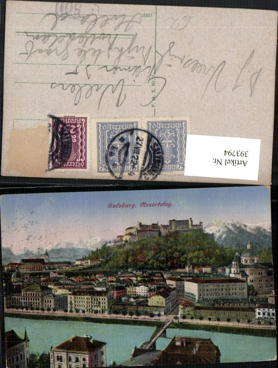 393794,Salzburg Teilansicht m. Festung u. Mozartsteg Bergkulisse