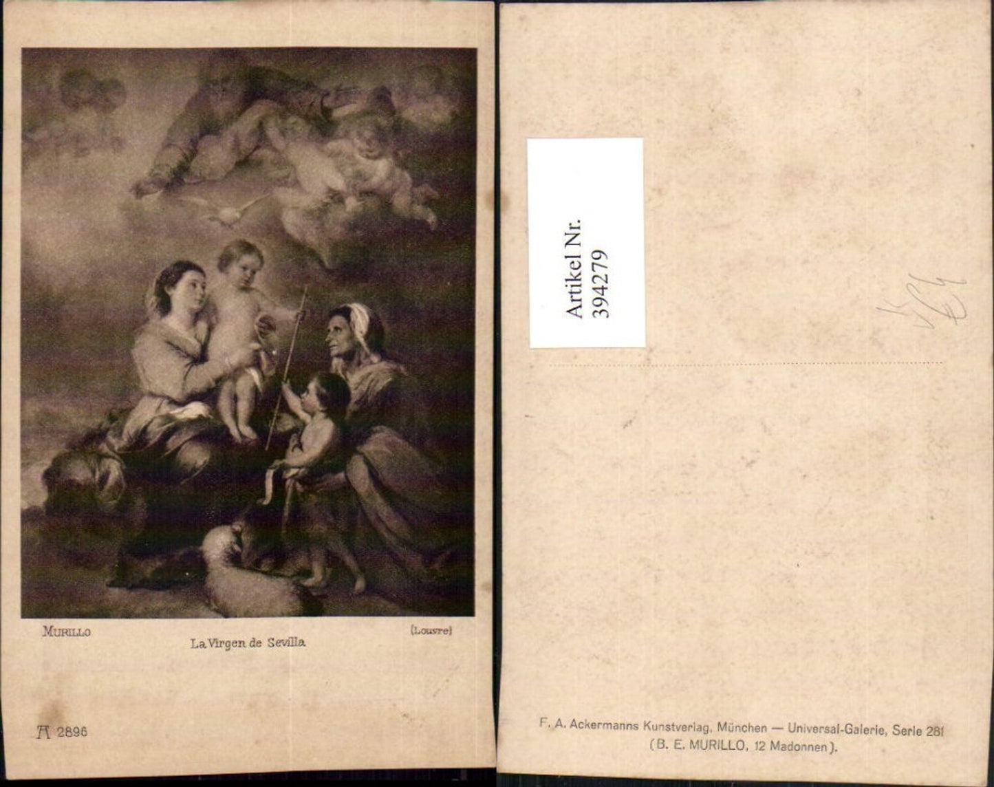 394279,Künstler AK Murillo La Virgen de Sevilla Jesus Schaf pub A. Ackermann 2896