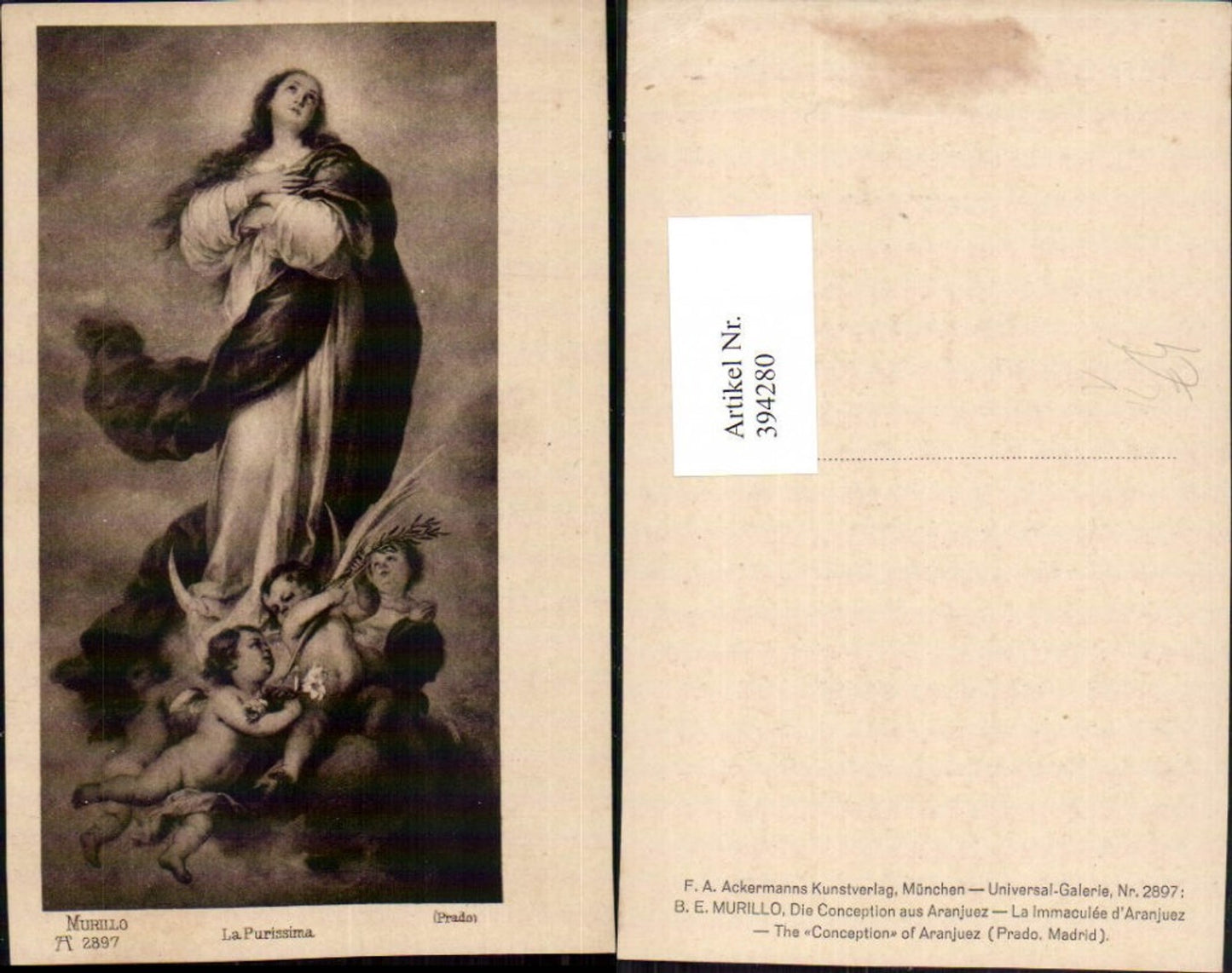 394280,Künstler AK Murillo La Purissima Heilige Engeln pub A. Ackermann 2897