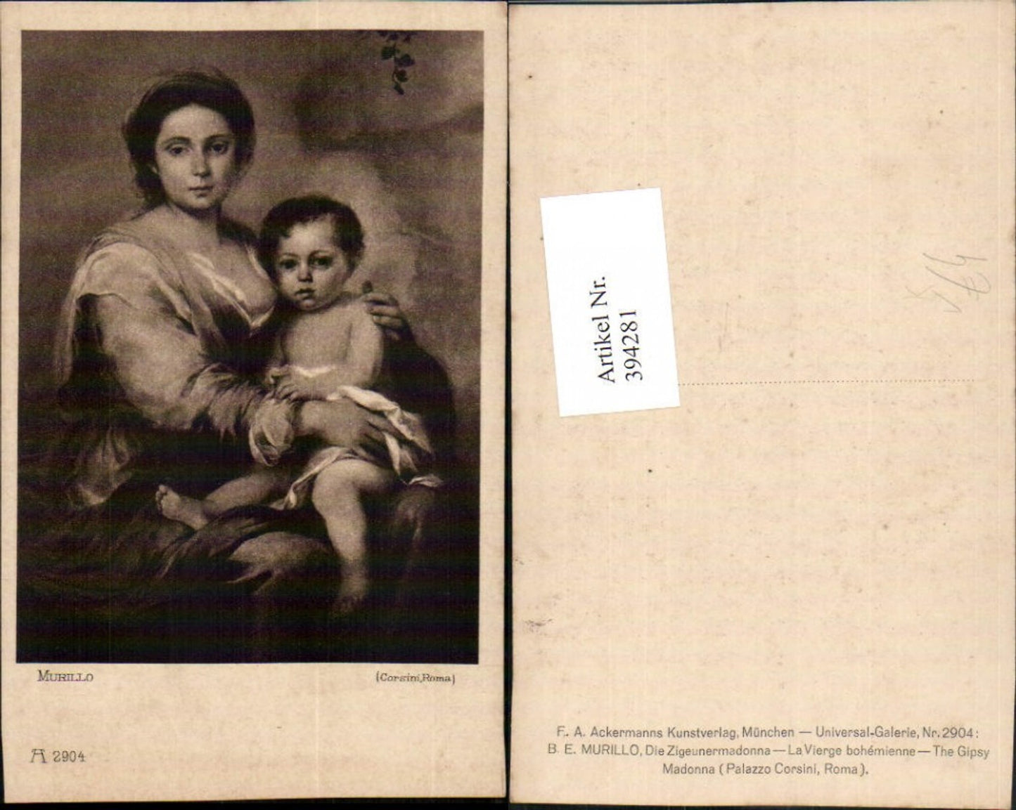 394281,Künstler AK Murillo Mignon Madonna Jesus pub A. Ackermann 2904