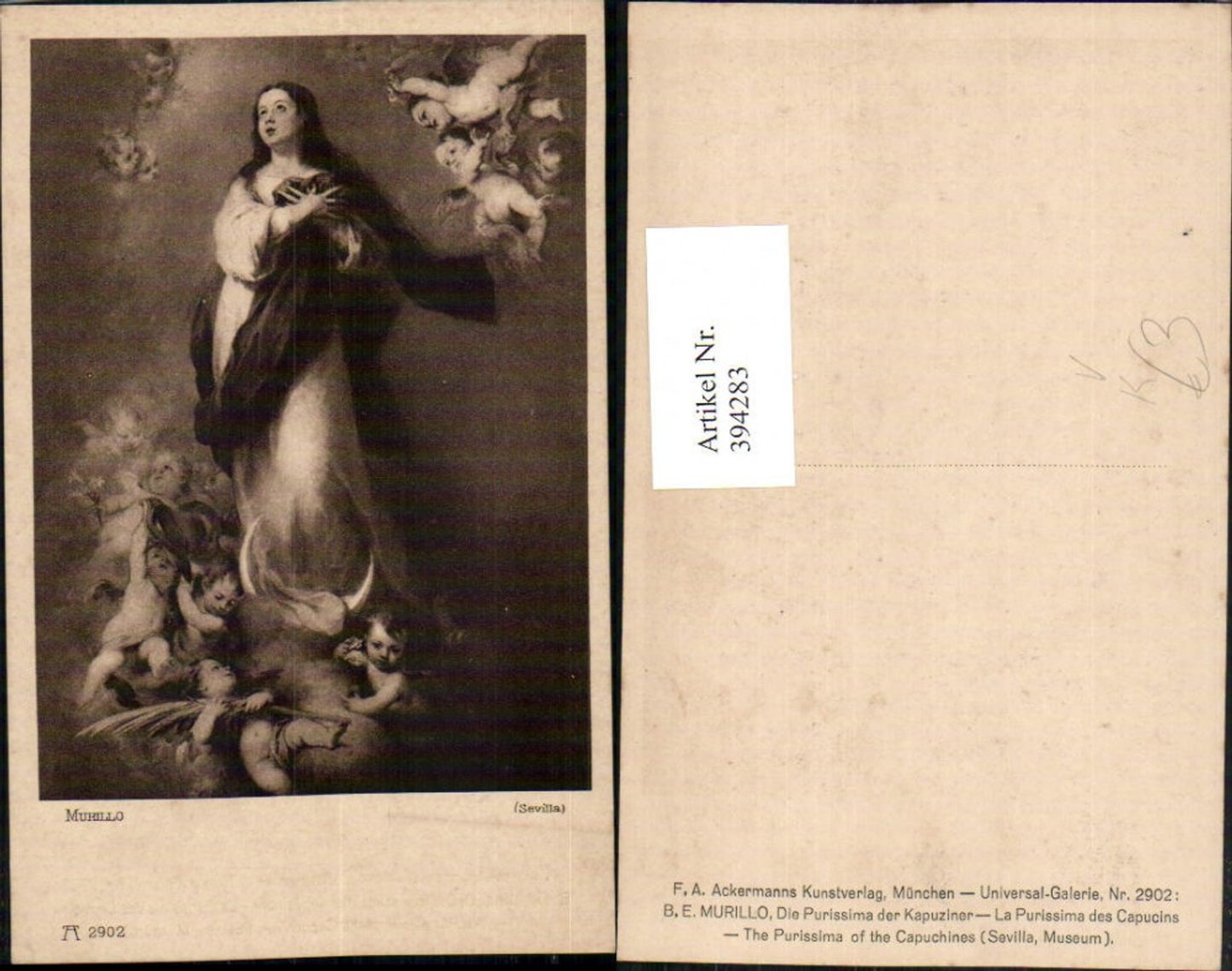 394283,Künstler AK Murillo Purissima der Kapuziner Heilige Engeln pub A. Ackermann 2902