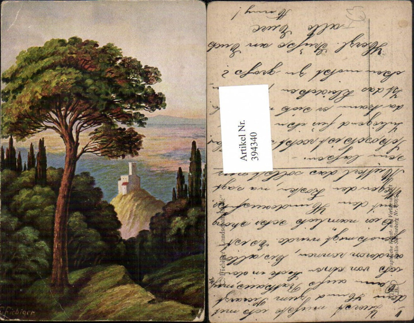 394340,Künstler AK G. Fiebiger Landschaftsidylle Burg