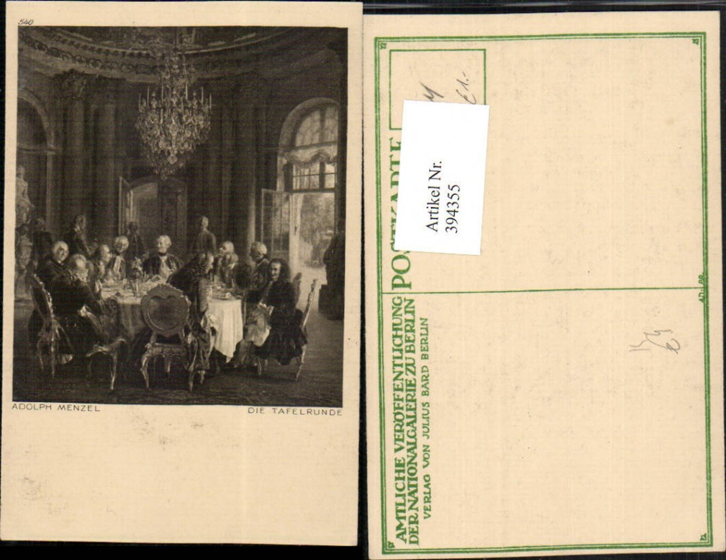 394355,Künstler AK Adolph Menzel Die Tafelrunde Luster Kronleuchter