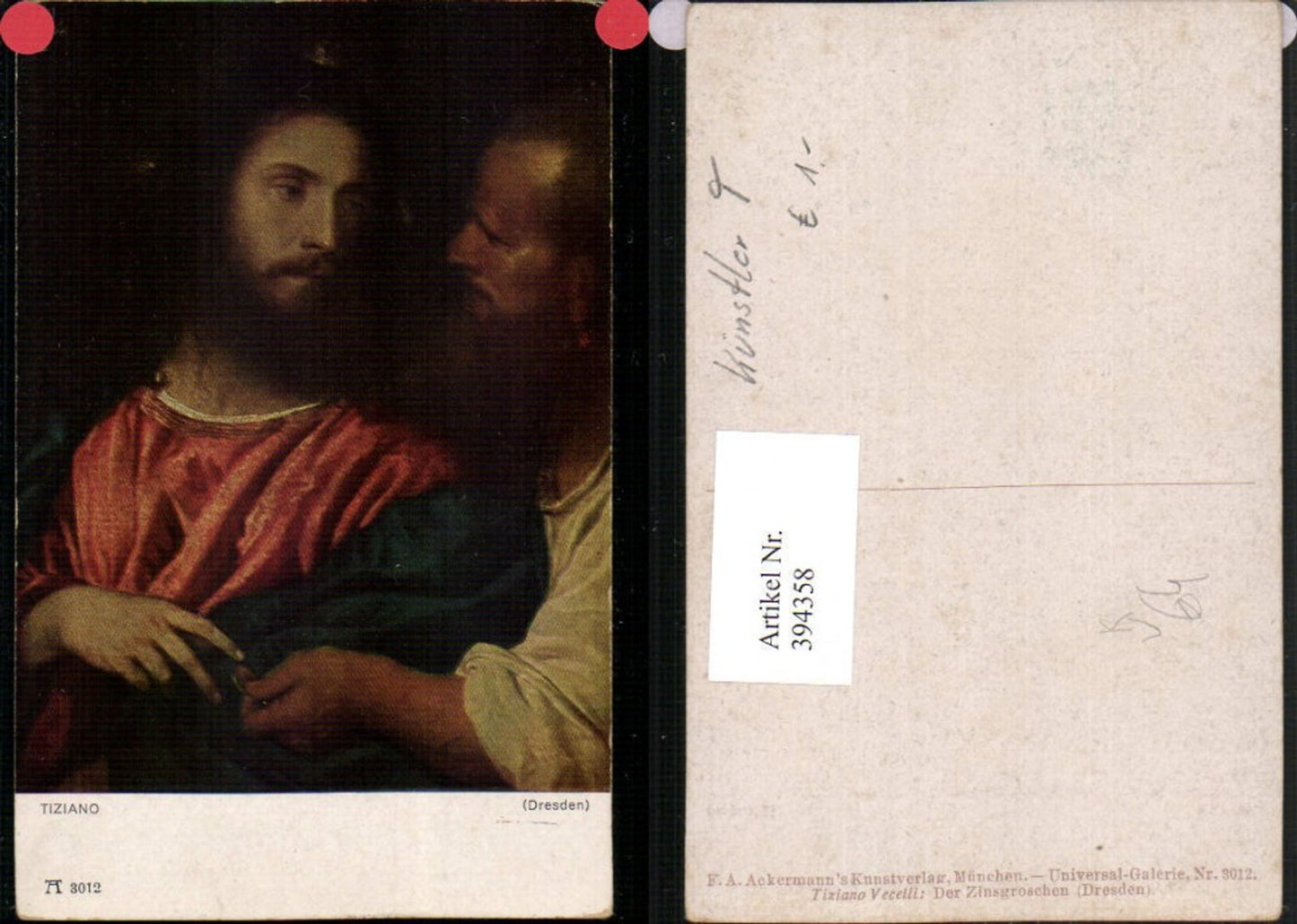 394358,Künstler AK Tiziano Vecelli Zinsgroschen Männer pub A. Ackermann 3012