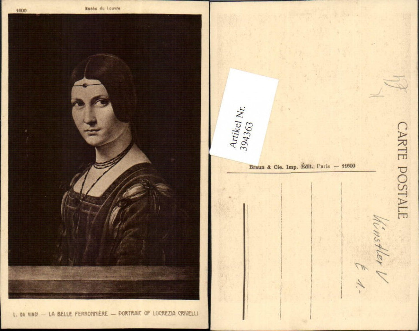394363,Künstler AK Leonardo da Vinci Lucrezia Crivelli Portrait