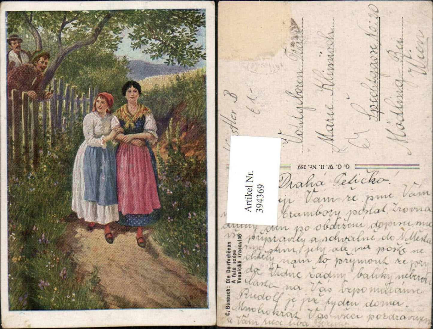 394369,Künstler AK C. Benesch Die Dorfschönen Frauen m. Kleider