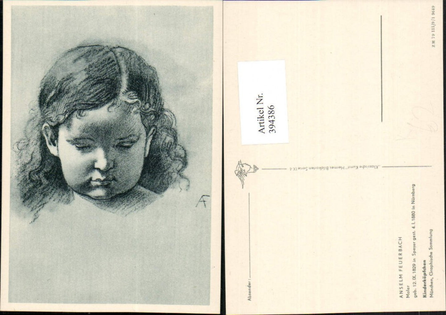 394386,Künstler AK Anselm Feuerbach Kinderköpfchen Kind Portrait