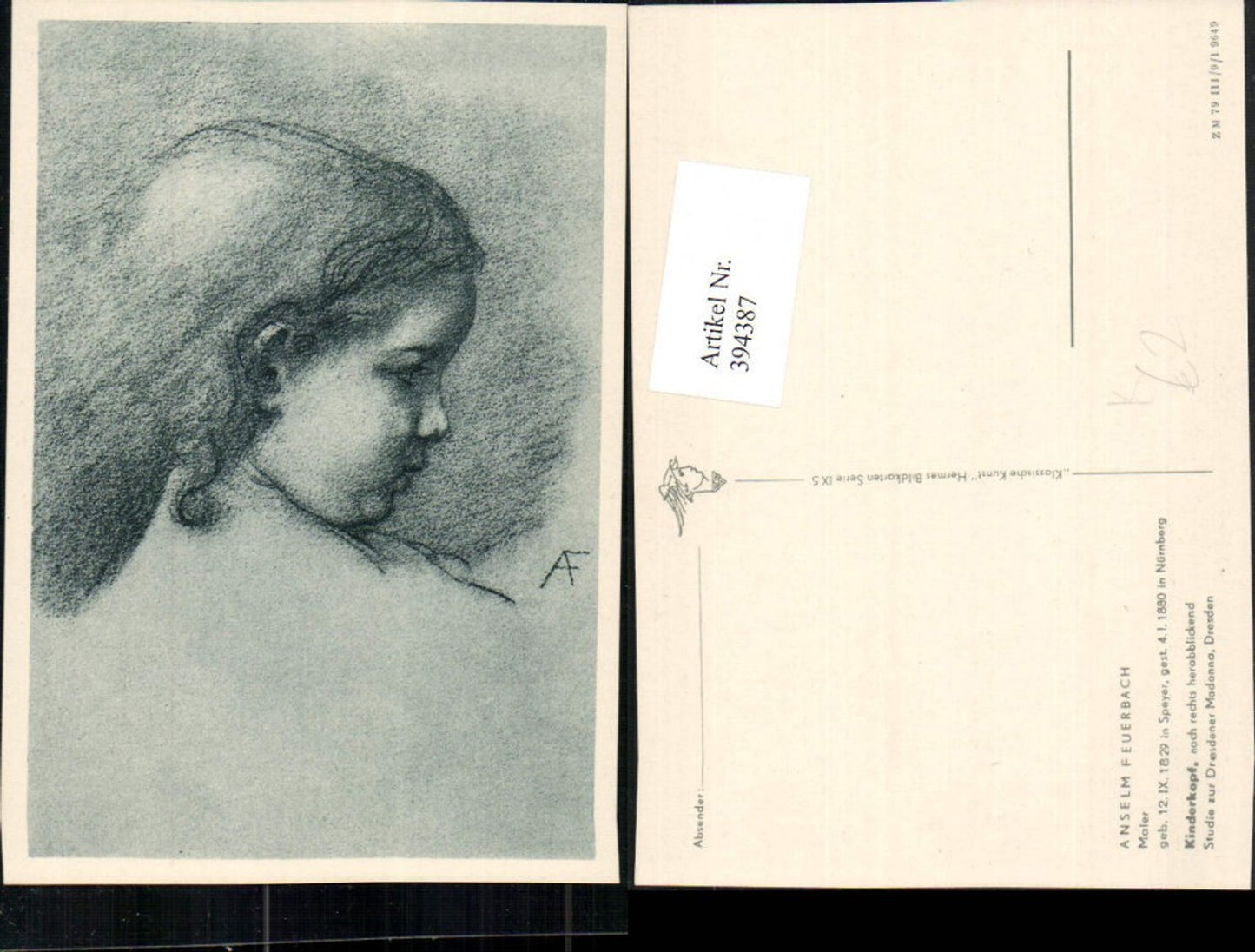394387,Künstler AK Anselm Feuerbach Kinderkopf Kind Seitenportrait