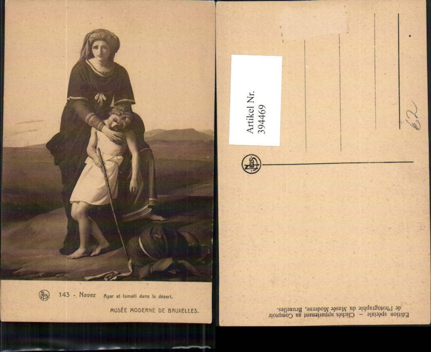 394469,Künstler AK Navez Agar et Ismael dans le desert Frau m. Kind Wüste