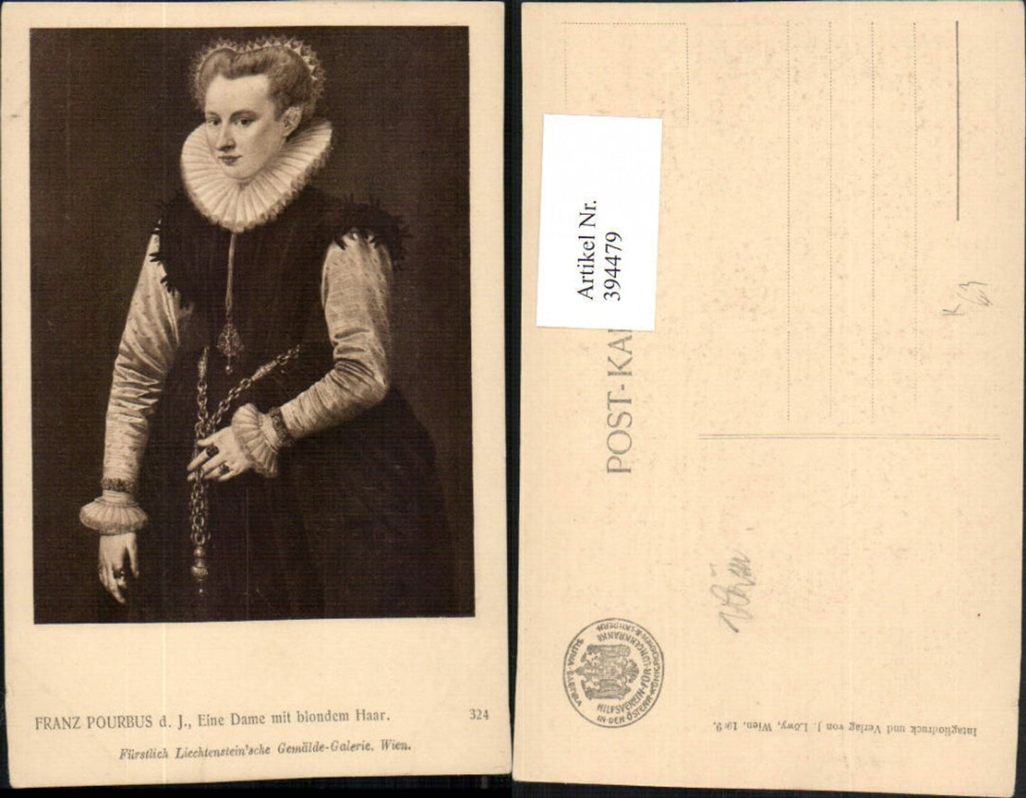 394479,Künstler AK Franz Pourbus d. J. Eine Dame mit blondem Haar Portrait