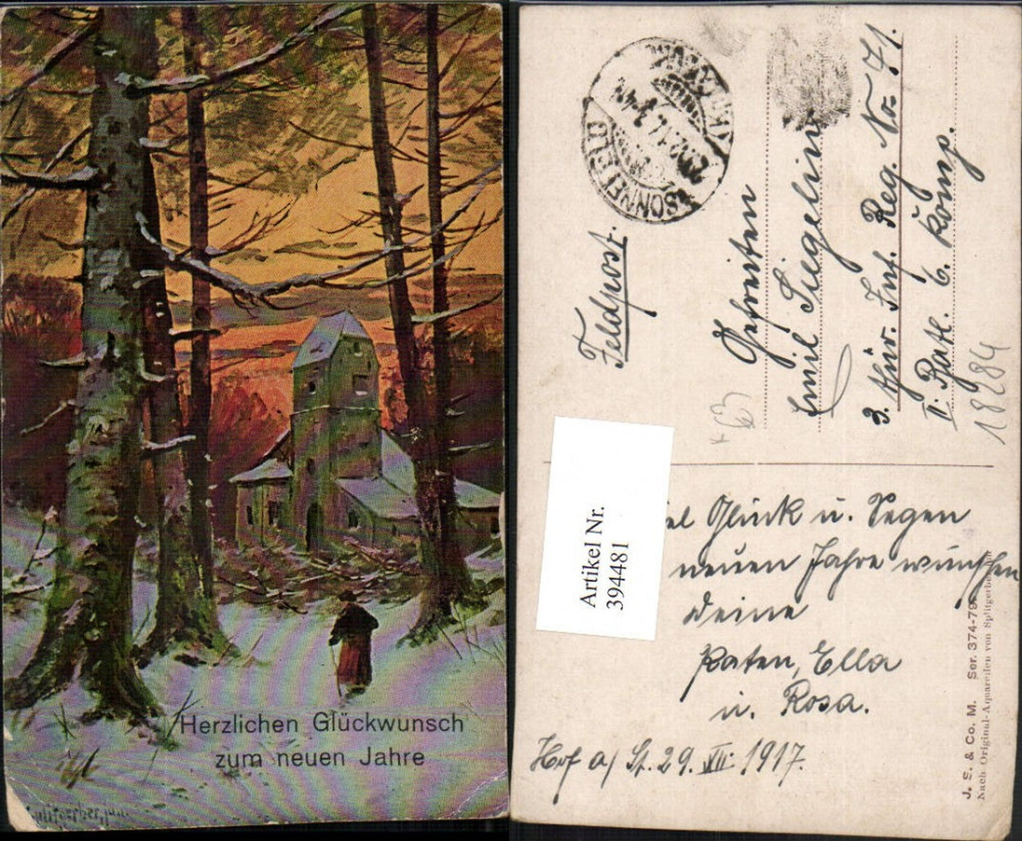 394481, Artist AK Splitgerber New Year Winter Landscape Church Trees