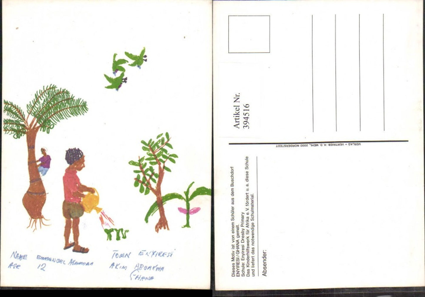 394516,Künstler AK Emanuel Asamoah Ghana Volkstypen Pflanzen Gießkanne