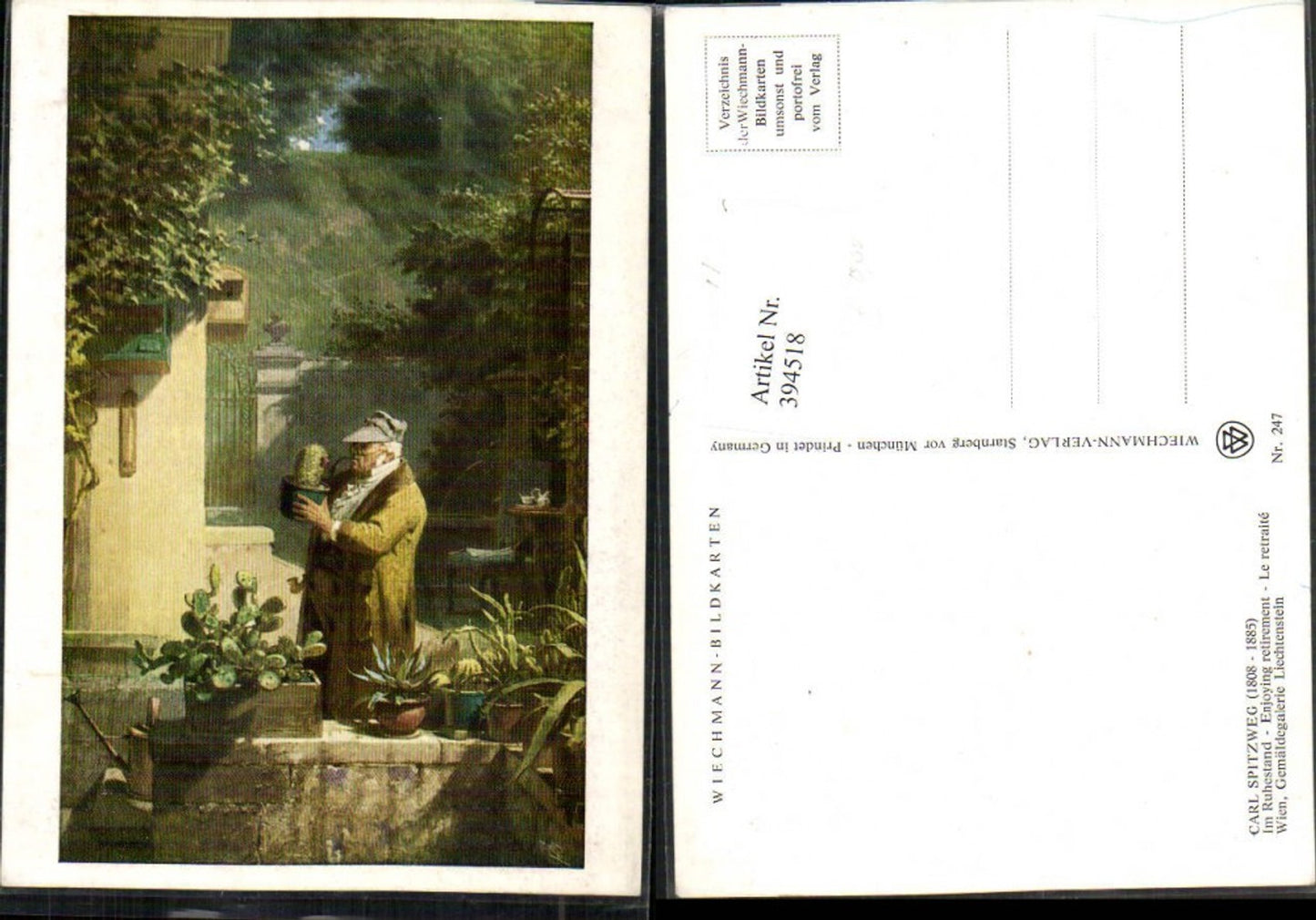 394518,Künstler AK Carl Spitzweg Im Ruhestand Mann m. Pfeife Kakteen