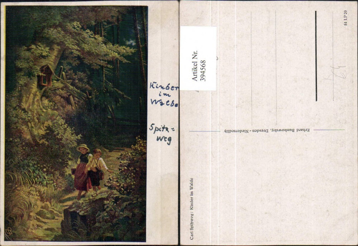 394568,Künstler AK Carl Spitzweg Kinder im Walde Andacht
