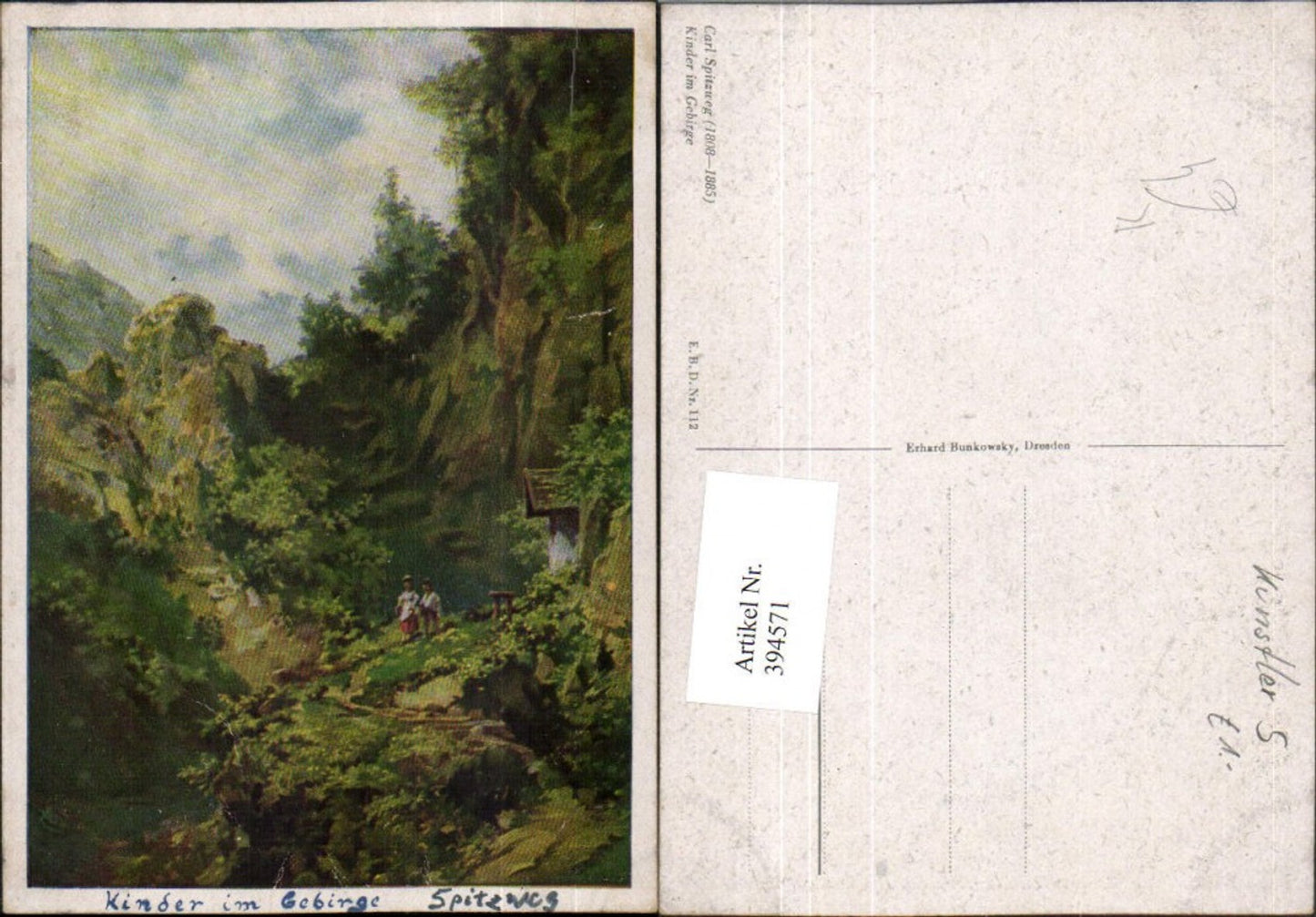 394571,Künstler AK Carl Spitzweg Kinder im Gebirge