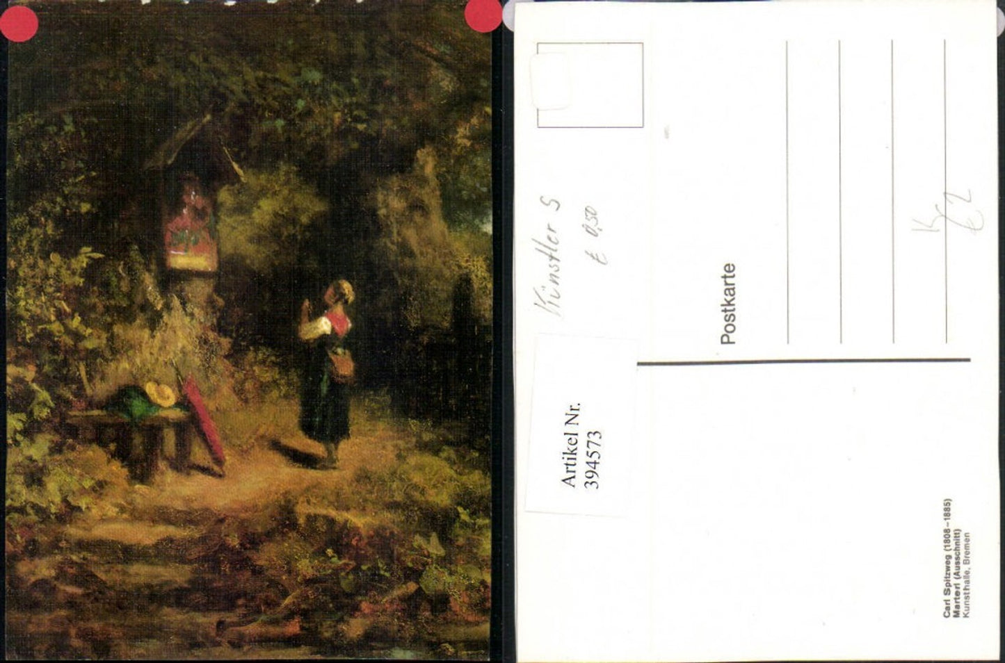 394573,Künstler AK Carl Spitzweg Marterl Andacht