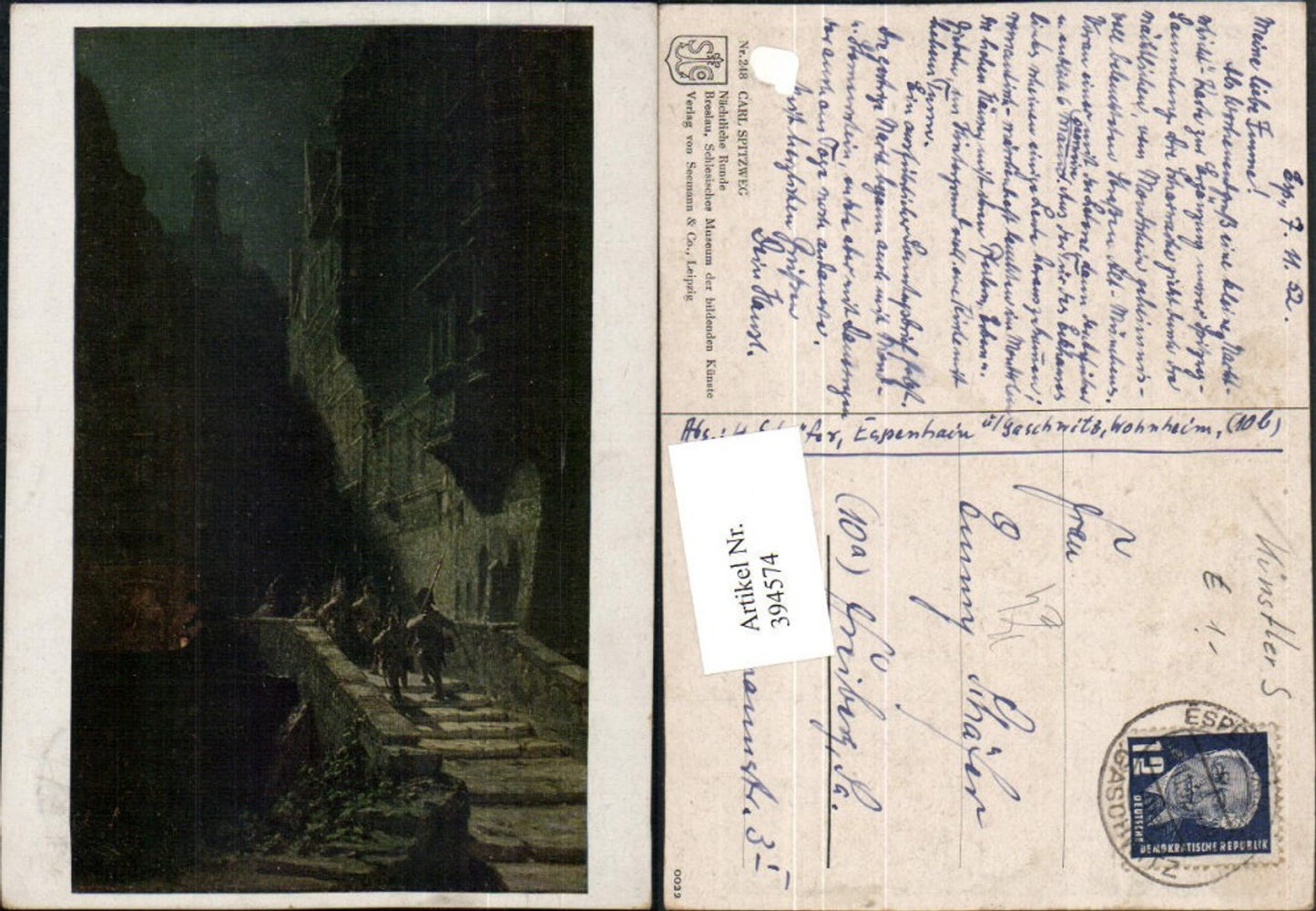 394574,Künstler AK Carl Spitzweg Nächtliche Runde Wachen
