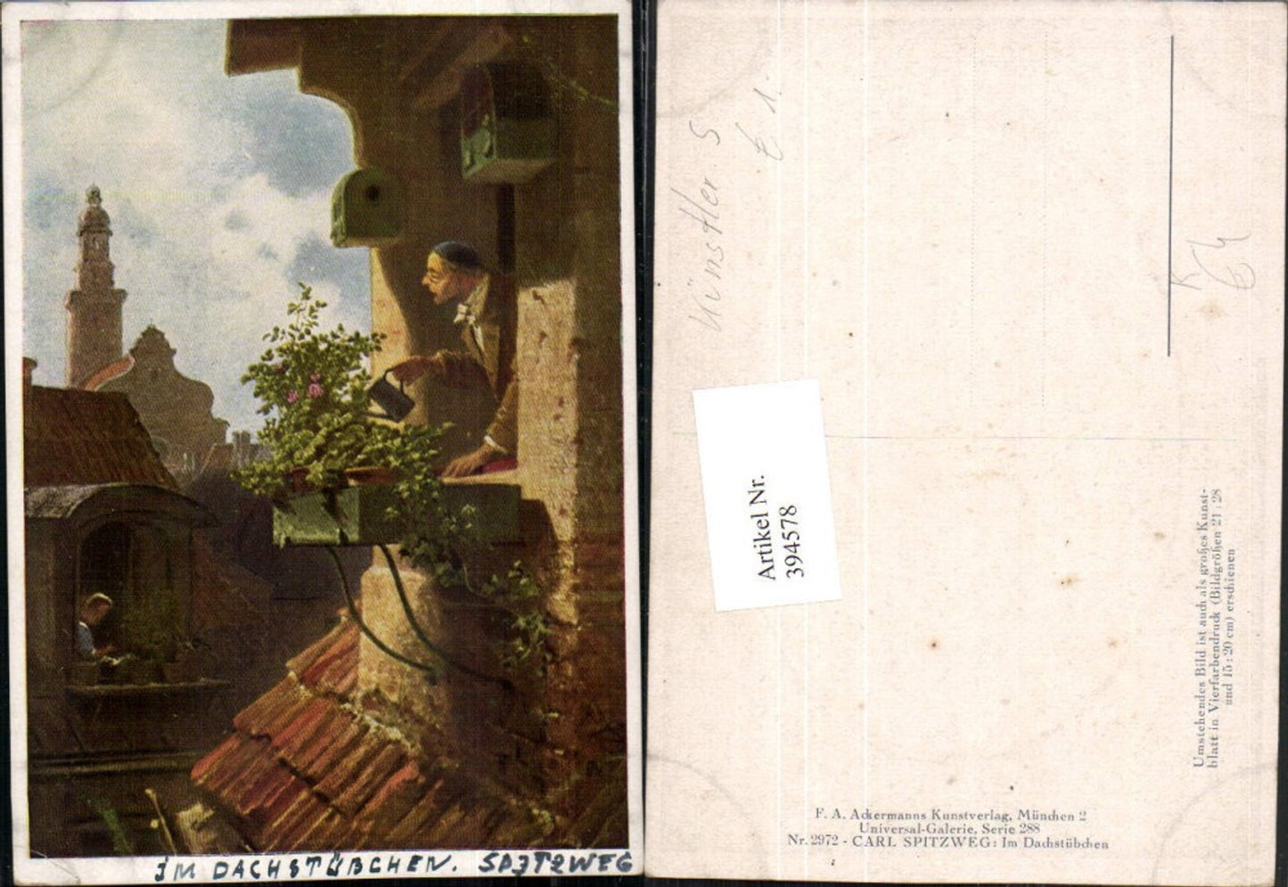 394578,Künstler AK Carl Spitzweg Im Dachstübchen Voyeurismus pub A. Ackermann 2972