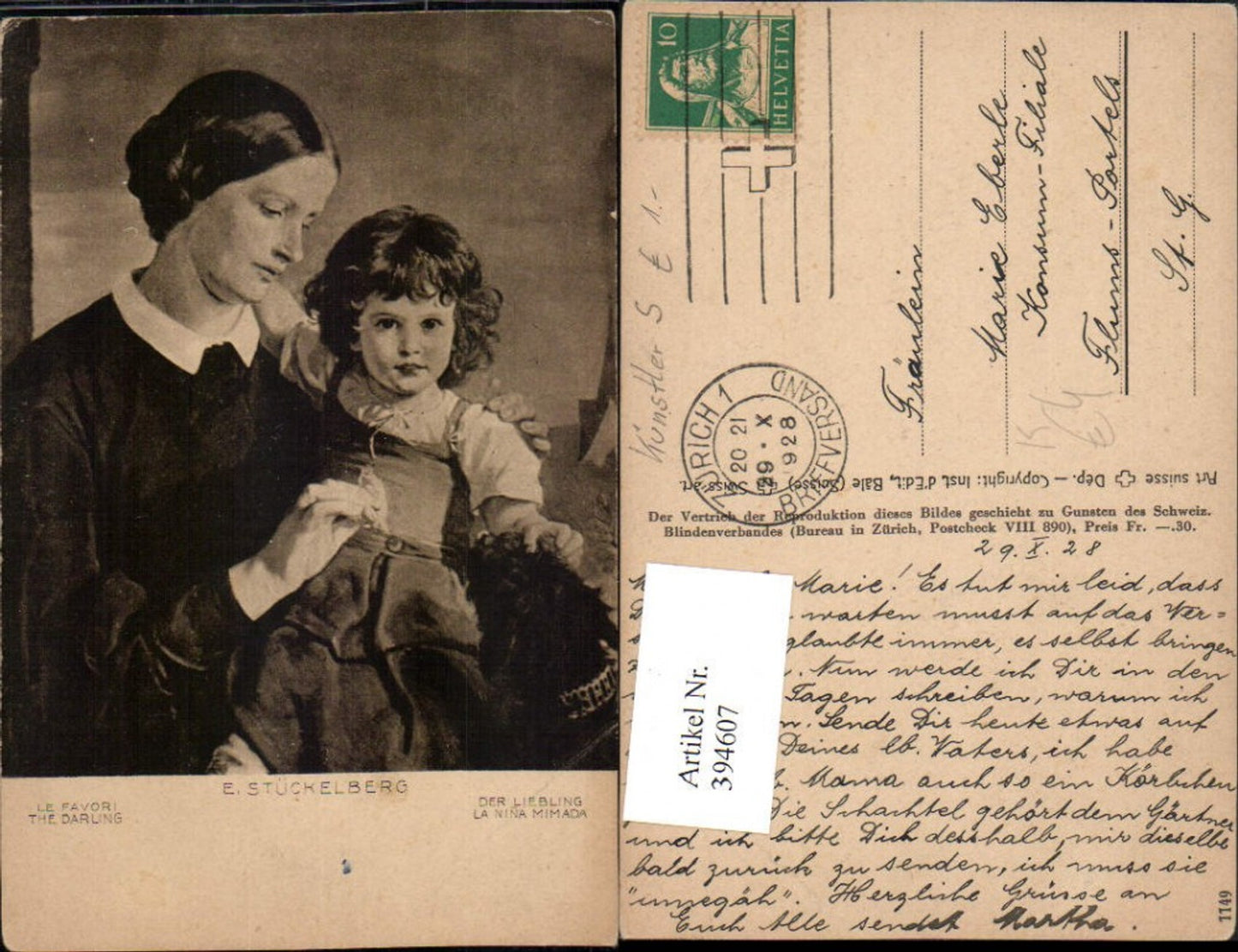 394607,Künstler AK E. Stückelberg Der Liebling Frau Mutter m. Kind Portrait