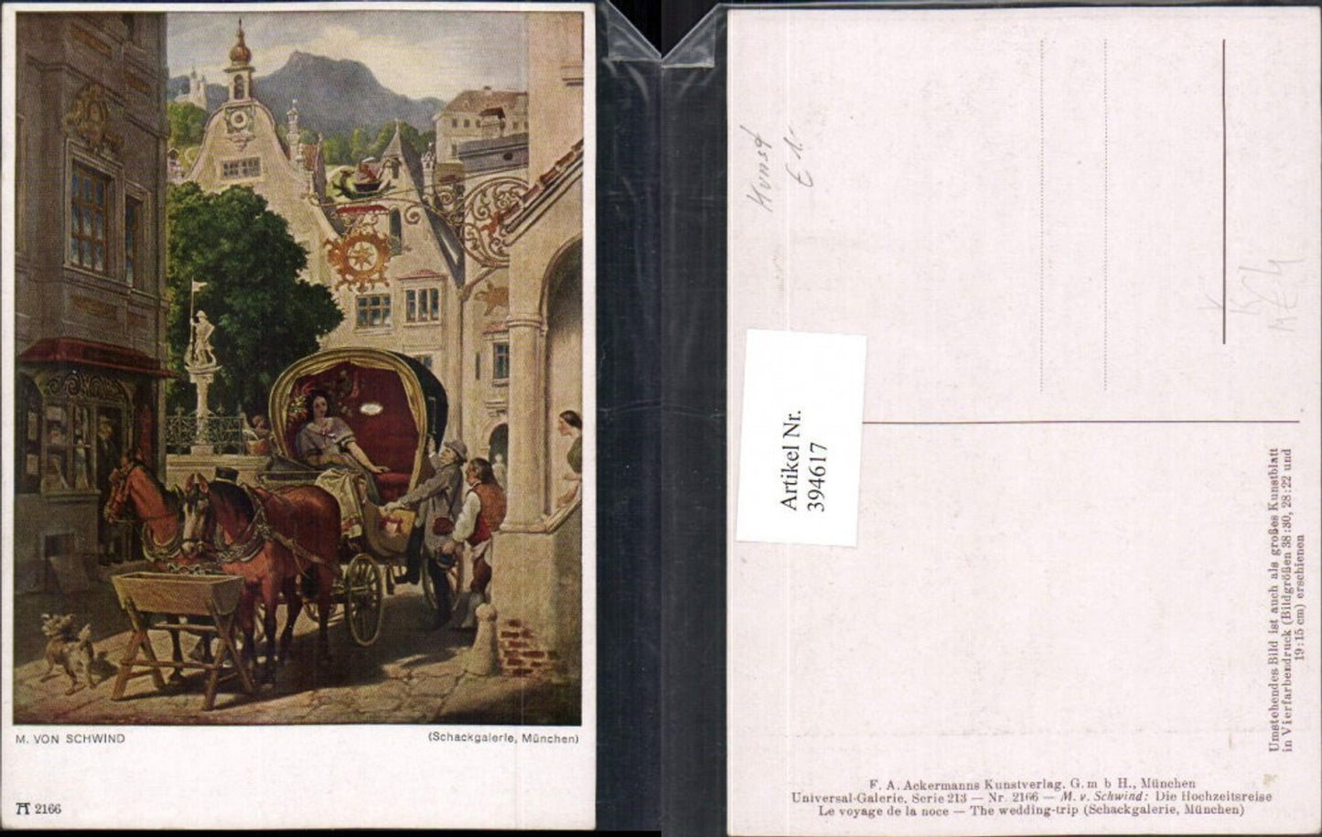 394617,Künstler AK M. v. Schwind Die Hochzeitsreise Kutsche Hund pub a. Ackermann 2166
