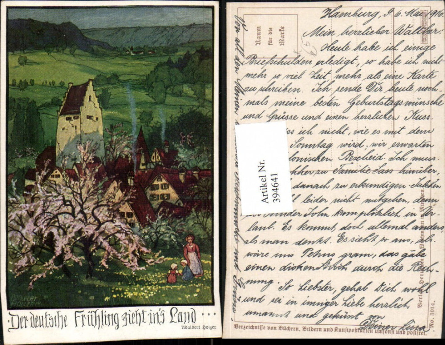 394641,Künstler AK Adalbert Holzer Der deutsche Frühling zieht ins Land Dorf