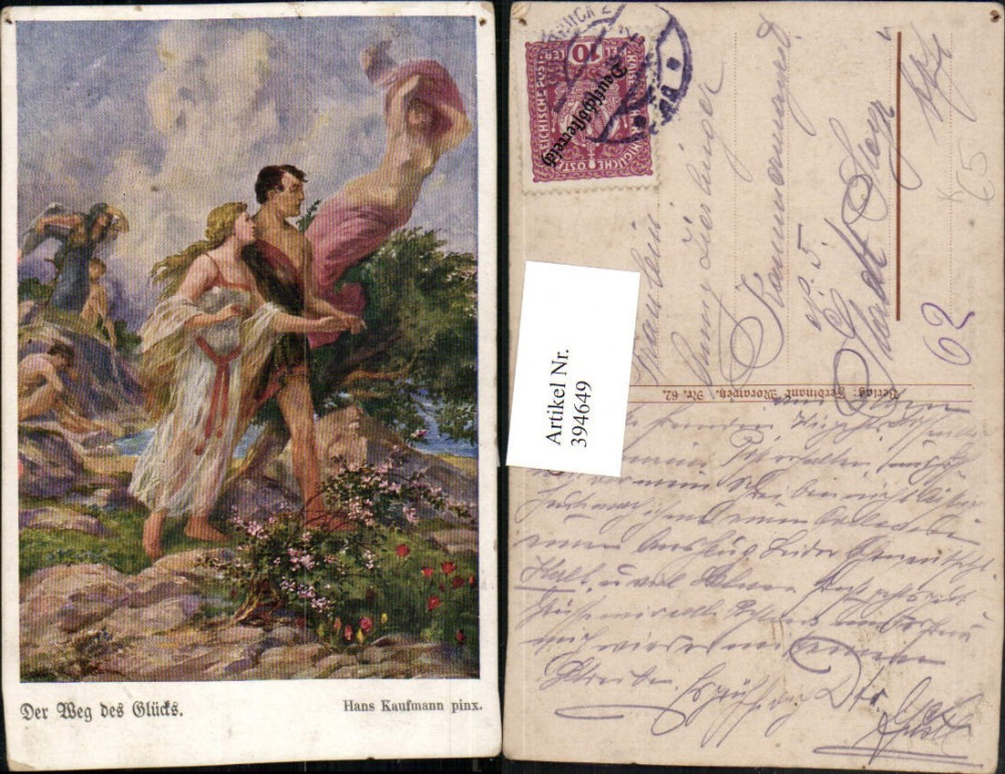 394649,Künstler AK Hans Kaufmann Der Weg ins Glück Liebe Paar Akt Erotik