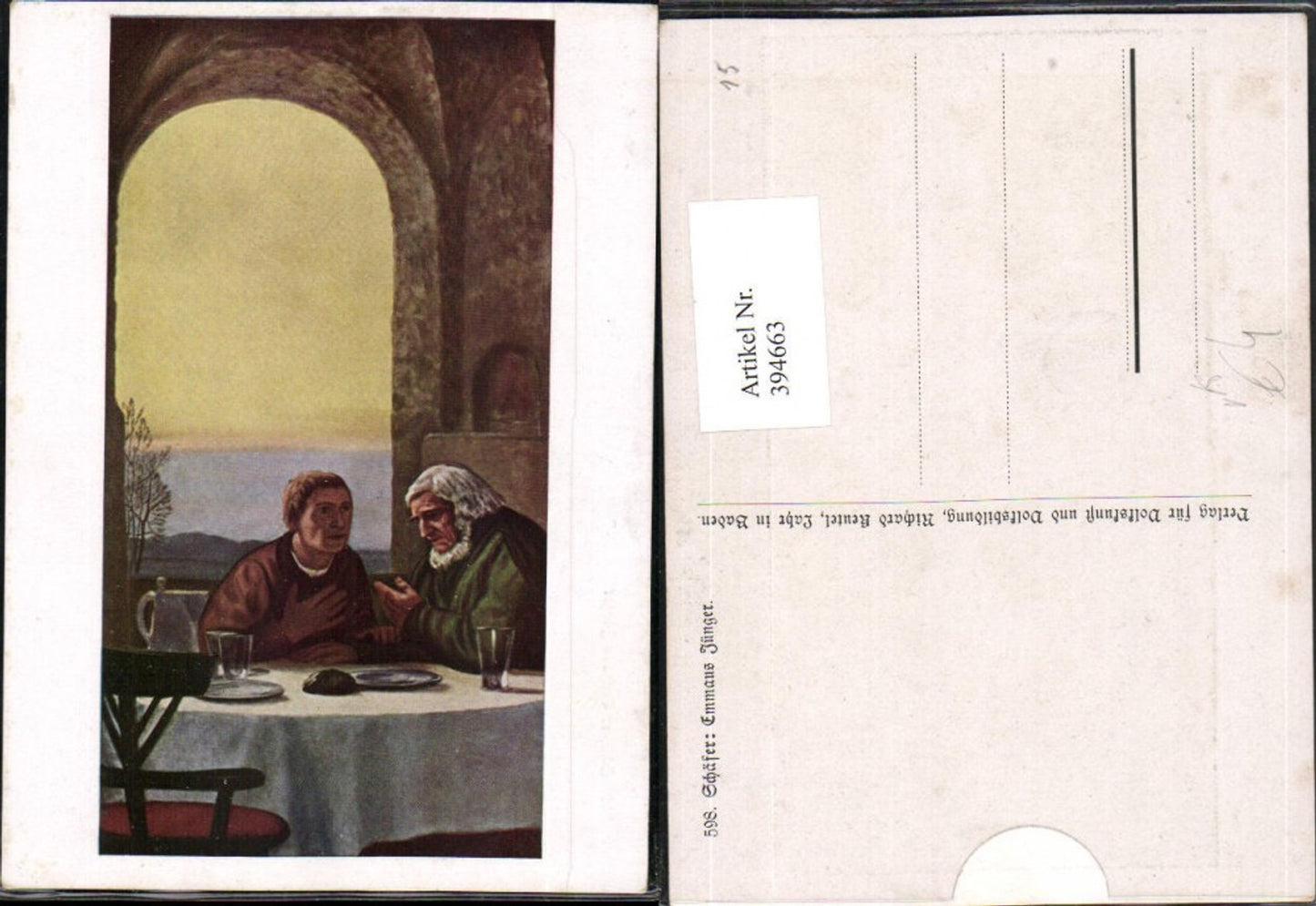 394663,Künstler AK Schäfer Emmaus Jünger Tisch pub Volkskunst u. Volksbildung 598