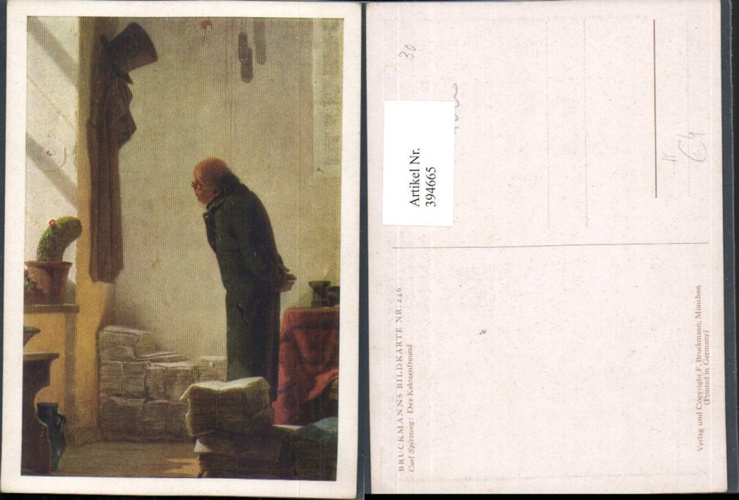 394665,Künstler AK Carl Spitzweg Der Kakteenfreund Mann m. Brille Kaktus