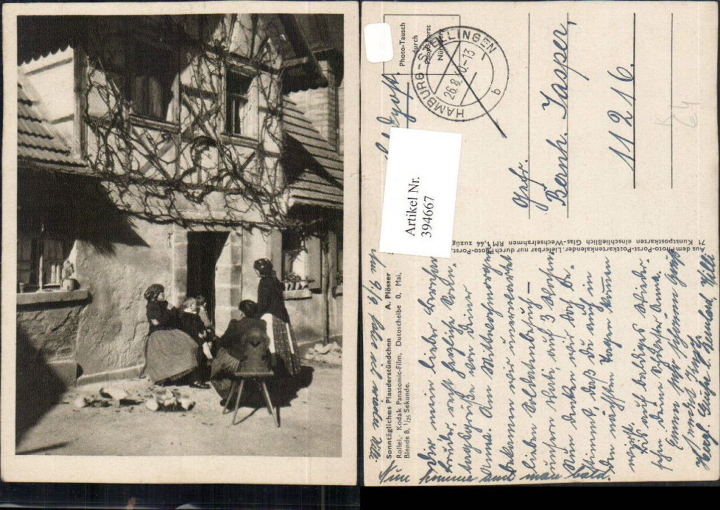 394667,Künstler AK A. Plösser Sonntägliches Plauderstündchen Haus