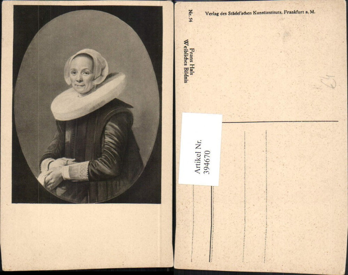 394670,Künstler AK Frans Hals Weibliches Bildnis Frau m. Halskrause Portrait