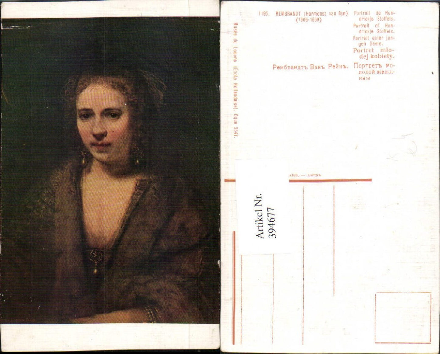 394677,Künstler AK Rembrandt Portrait einer jungen Dame