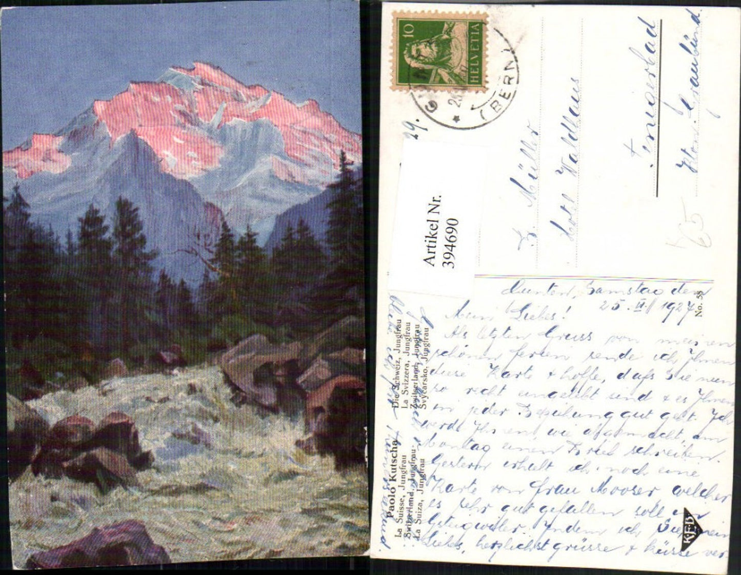 394690,Künstler AK Paolo Kutscha Die Schweiz Jungfrau Bergkulisse