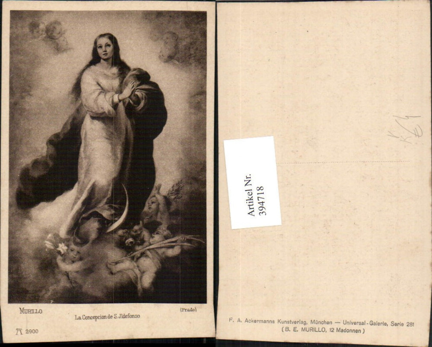 394718,Künstler AK Murillo La Concepcion de S. Ildefonso Beten Engel pub A. Ackermann 2900